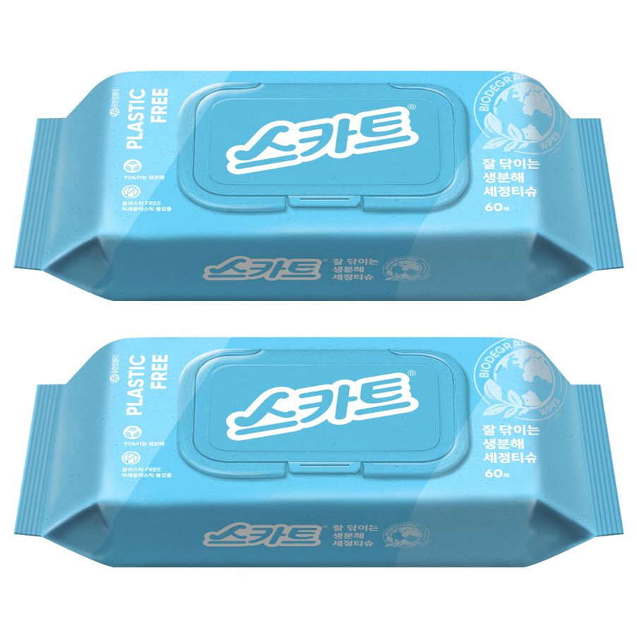 스카트 잘 닦이는 생분해 세정티슈 60p